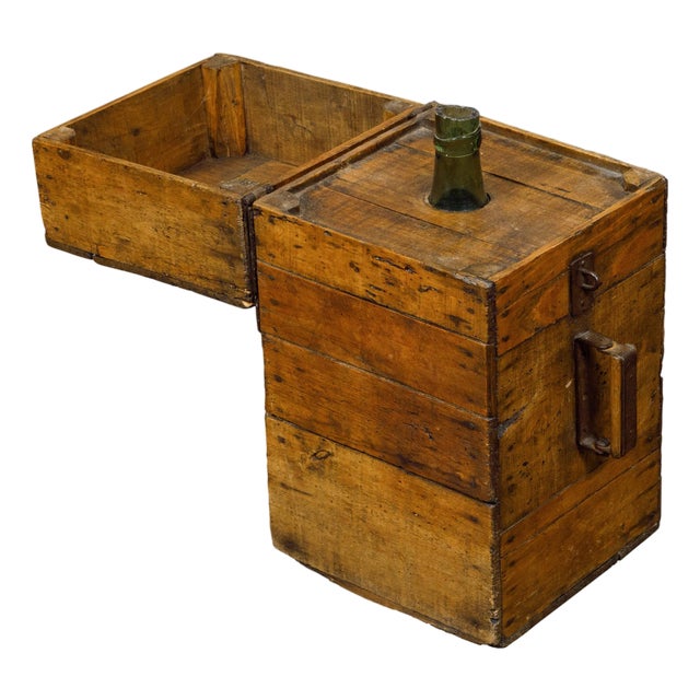 19th Century Rustic Pine or Oak Tantalus Wine Box with Metal Hardware For Sale