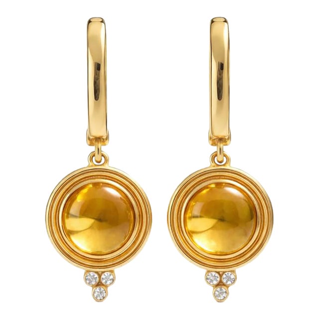 Vintage Inspired Citrine and Colorless Topaz Drop Earrings Silver, Gold, A Pair For Sale
