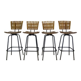 1960's Mid Century Modern Arthur Umanoff Style Bar Bar Stools - Set of 4 For Sale