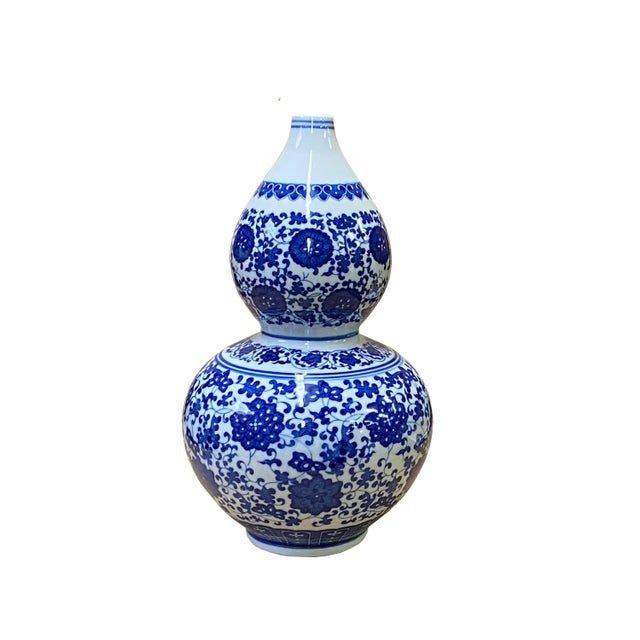 Chinese Oriental Blue White Gourd Porcelain Flower Graphic Vase For Sale In San Francisco - Image 6 of 6