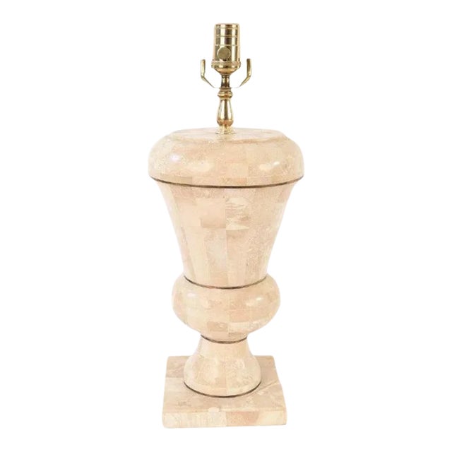 Late 20th Century Maitland Smith Tesselated Stone Table Lamp, Brass Accent, Square Base For Sale
