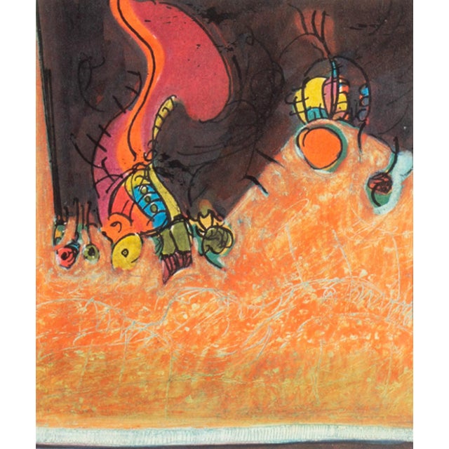 A 1960s mixed media drawing by the American artist James L. Bruch (1942-2023). This abstract work depicts vibrant...