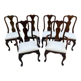 1990s Kincaid Furniture Queen Anne Cherry Dining Chairs- Set of 6 For Sale