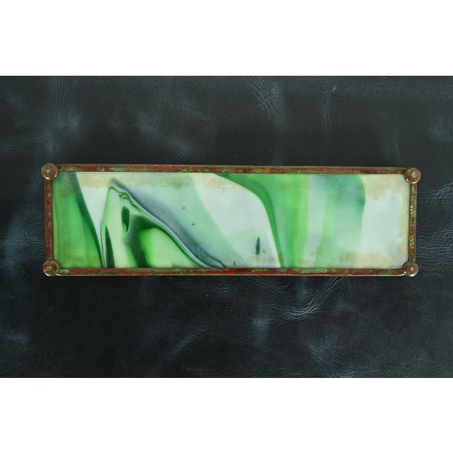 Tiffany Studios New York Pine Needle Bronze and Favrile Slag Glass Pen Tray For Sale - Image 9 of 12