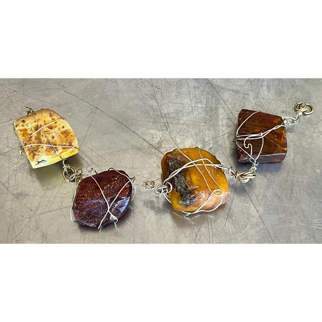 Vintage Wire Wrapped Amber Bracelet Styled After Kazuko Oshima For Sale - Image 12 of 12