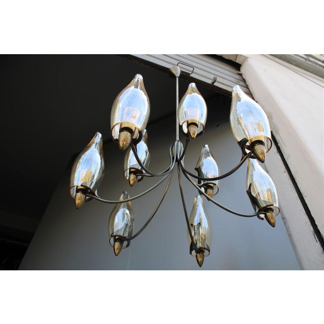 Mid-Century Modern Italian Brass and Glass Chandelier in the style of Arredoluce, 1950s For Sale - Image 3 of 17