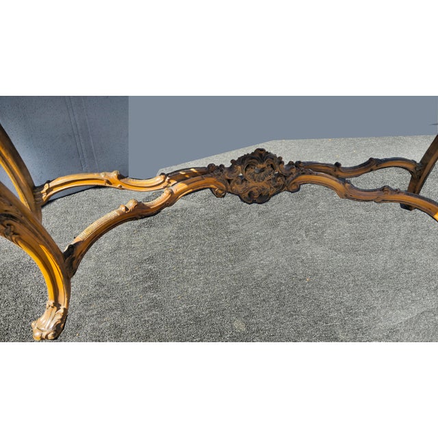 Wood Antique French Rococo Louis XV Ornate Carved Gold Console Table Marble Top For Sale - Image 7 of 15
