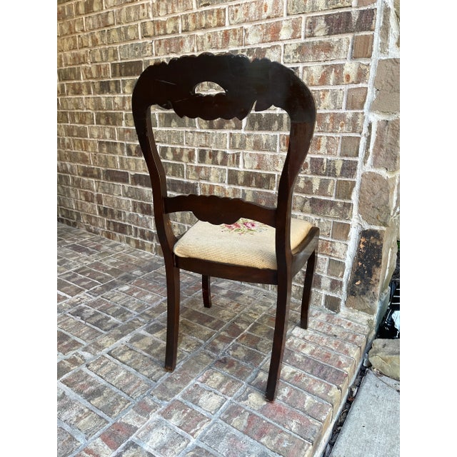 Brown Curved Balloon Back Antique Victorian Chair With Needlepoint Cushion by Charlotte Chair Company For Sale - Image 8 of 12