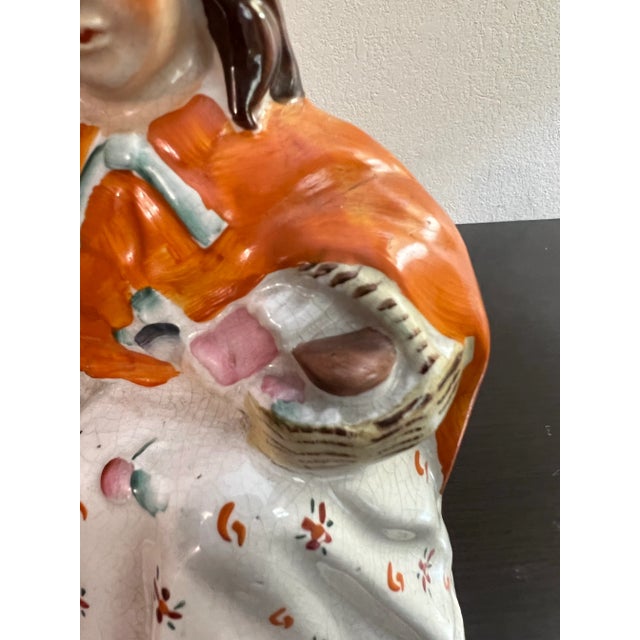 Antique English Staffordshire Woman With Basket and Dog Figure Circa 1860's For Sale - Image 4 of 12