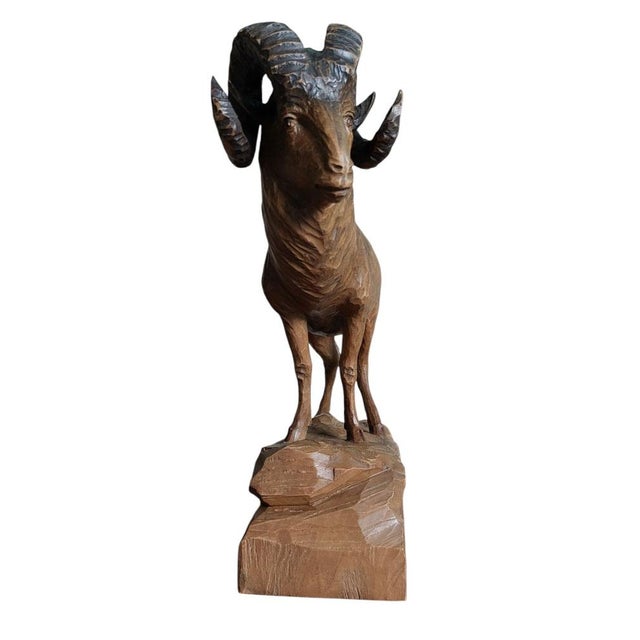 Brown Black Forest Sculpture Ibex in Wood, 1920s For Sale - Image 8 of 9