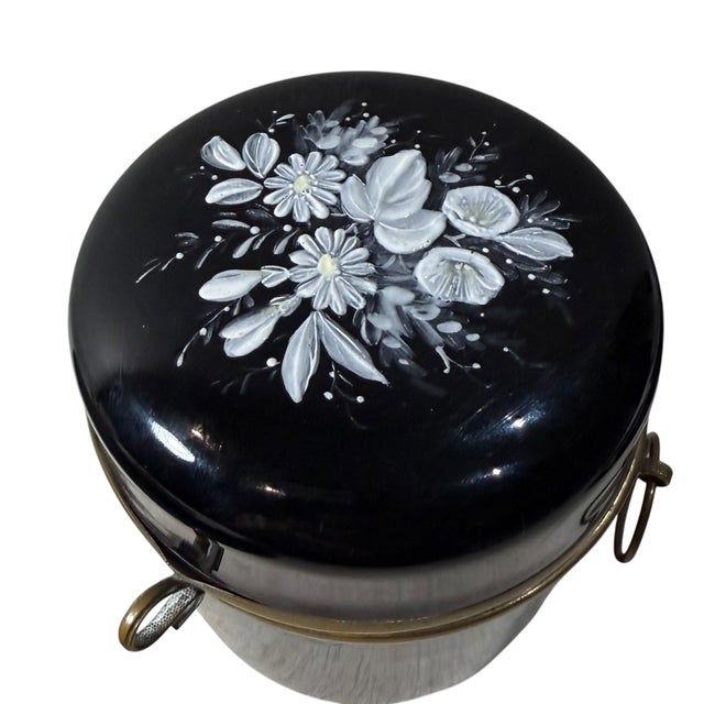 French 19th Century French Black Opaline Glass Box With Enamel Flowers For Sale - Image 3 of 9