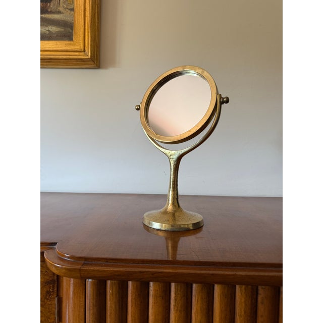 Organic Modern Hammered Brass Table Mirror / Vanity, France 1960s For Sale - Image 11 of 12