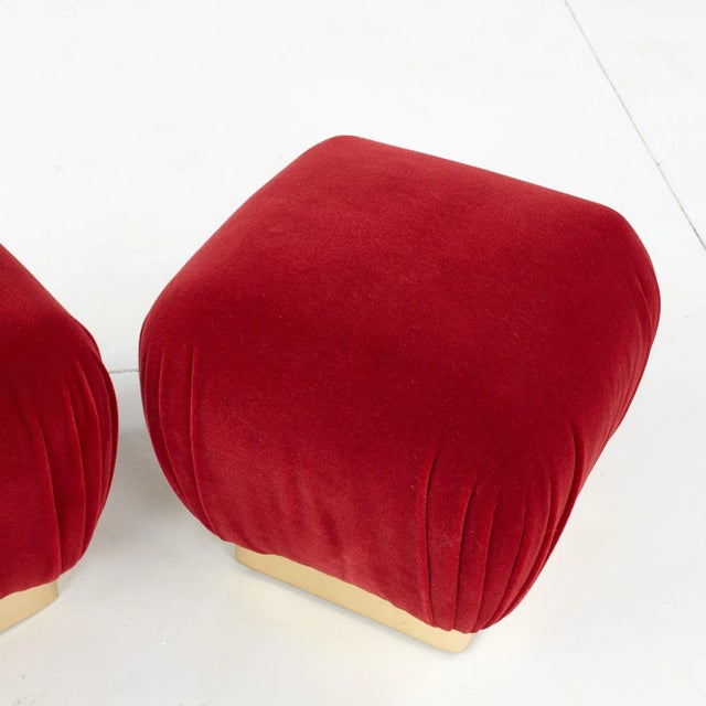 Mid 20th Century Marge Carson Mid Century Brass Souffle Poof Ottoman - Pair For Sale - Image 5 of 12