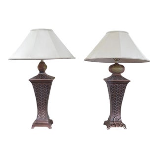 Pair Painted Ceramic Lamps For Sale