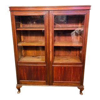 Queen Anne Walnut Bookcase With Glass Front For Sale