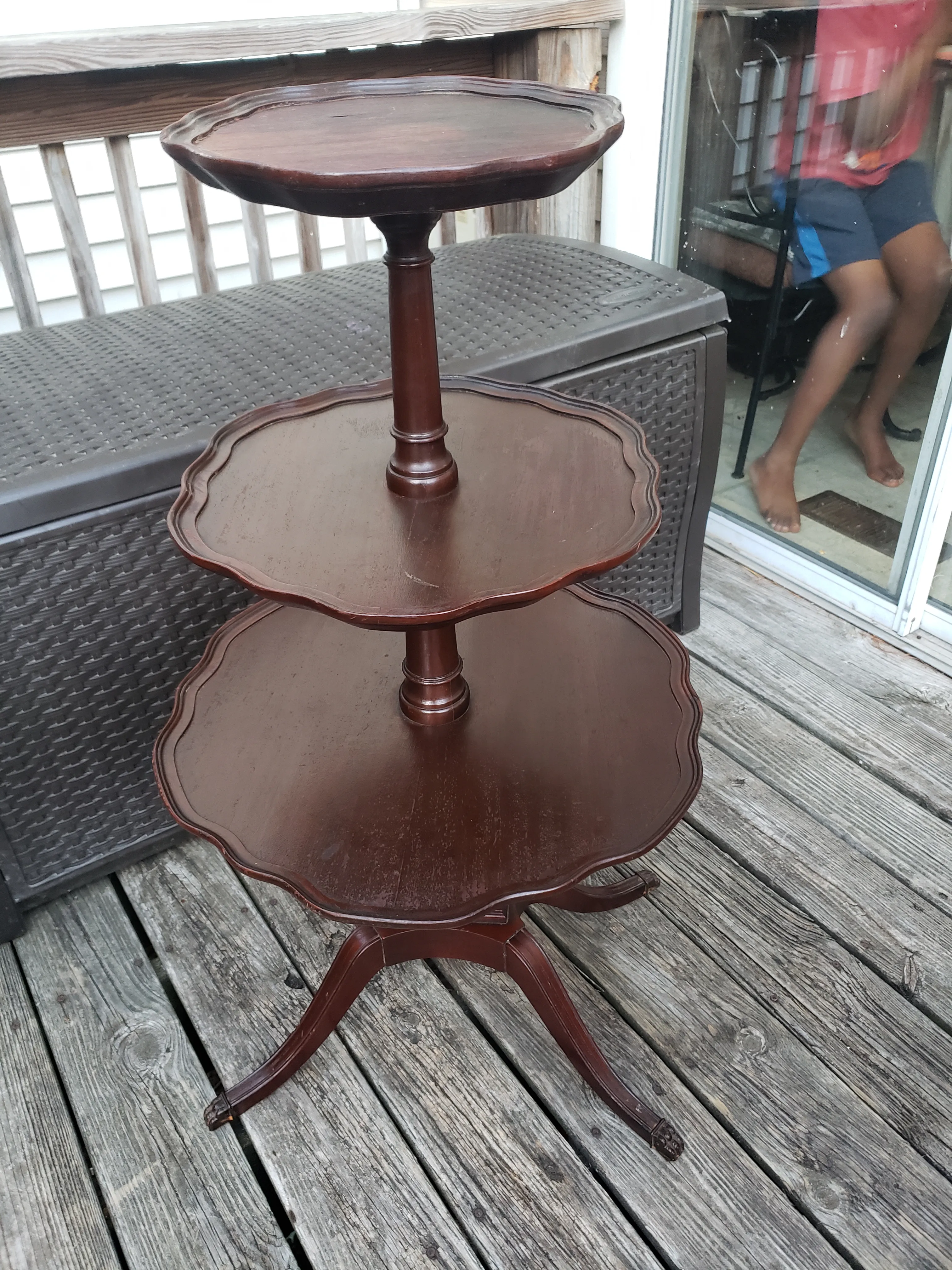 Antique Mersman Mahogany Lyre Base 3 Tier Dumbwaiter Table | Chairish