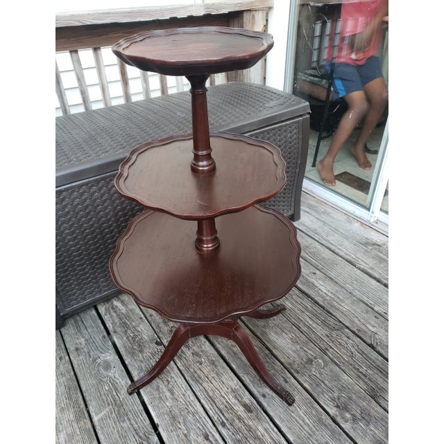 Mersman Antique Mersman Mahogany Lyre Base 3 Tier Dumbwaiter Table For Sale - Image 4 of 6