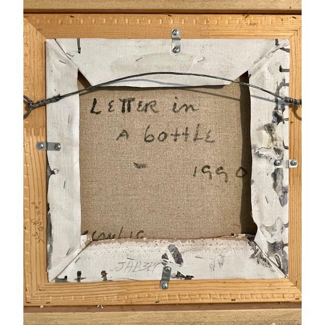Black Carol Jablonsky, Folk Art Collage Painting "Letter in a Bottle" Carol Jablonsky Woman Artist For Sale - Image 8 of 10