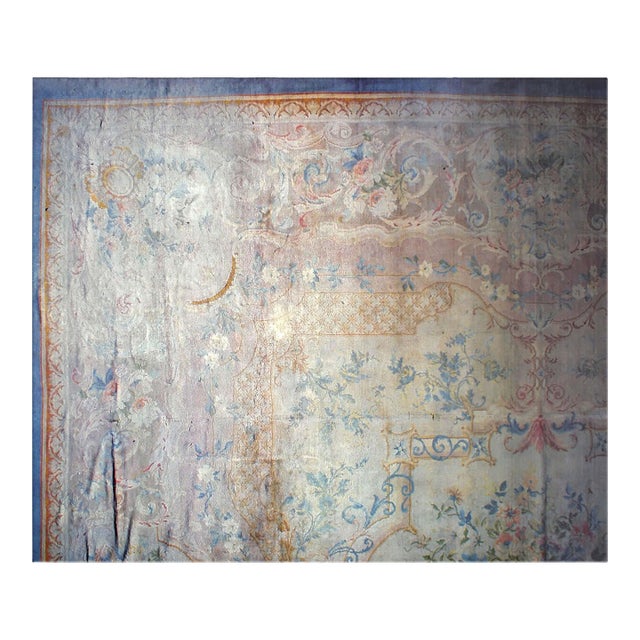 1920s Antique French Savonnerie Rug with Pastel Rococo Elegance For Sale
