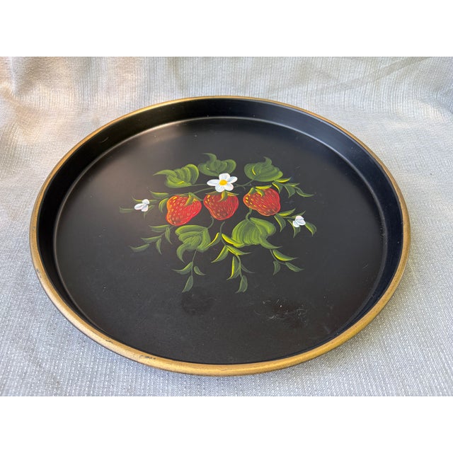 Vintage Strawberry Tole Round Tray For Sale - Image 14 of 17