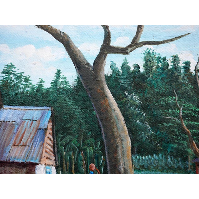 Jean-Felix Defournoy Modern Green & Brown Rural Village Landscape Painting with Playing Children, Late 20th Century For Sale - Image 4 of 12