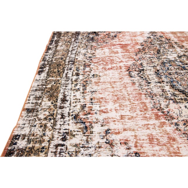 Vintage Mahal Handmade Medallion Motif Rust Distressed Oversize Wool Rug For Sale - Image 4 of 11