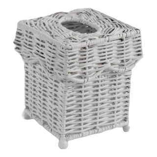 Scalloped Wicker Tissue Box, White For Sale