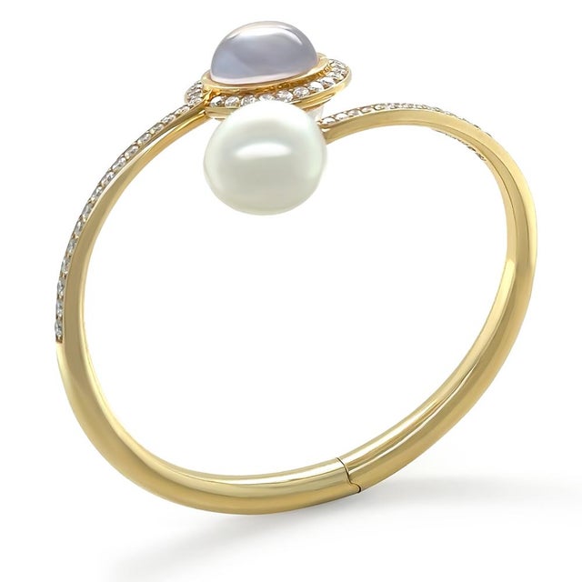 Paspaley 18ct Yellow Gold Muse Pearl & Diamond Bangle 2.18ct 42.85g For Sale - Image 6 of 9