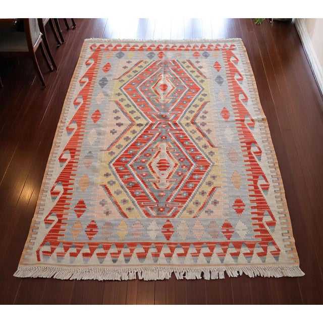 1970s 1970s Vintage Handmade Turkish Kilim Rug - 3′11″ × 5′9″ For Sale - Image 5 of 18