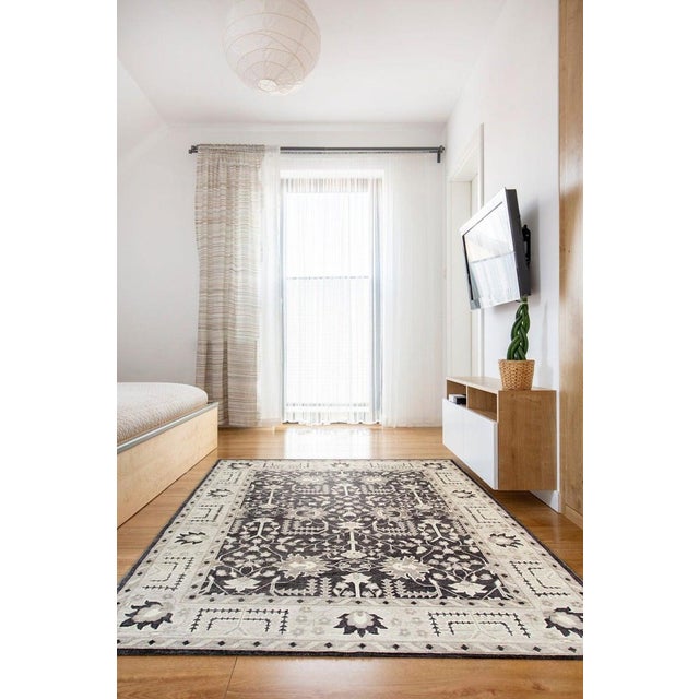 9x12 Gray Hand-Knotted Wool Floral Scepter Motifs Geometric Modern Carpet Rug For Sale In New York - Image 6 of 7