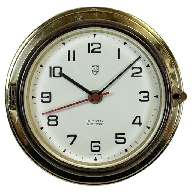Vintage German Brass Ships Clock from Philips, 1970s For Sale