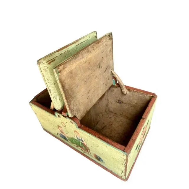 Early 1900s Painted Sewing Box Mountain Chalet Decor For Sale - Image 4 of 11