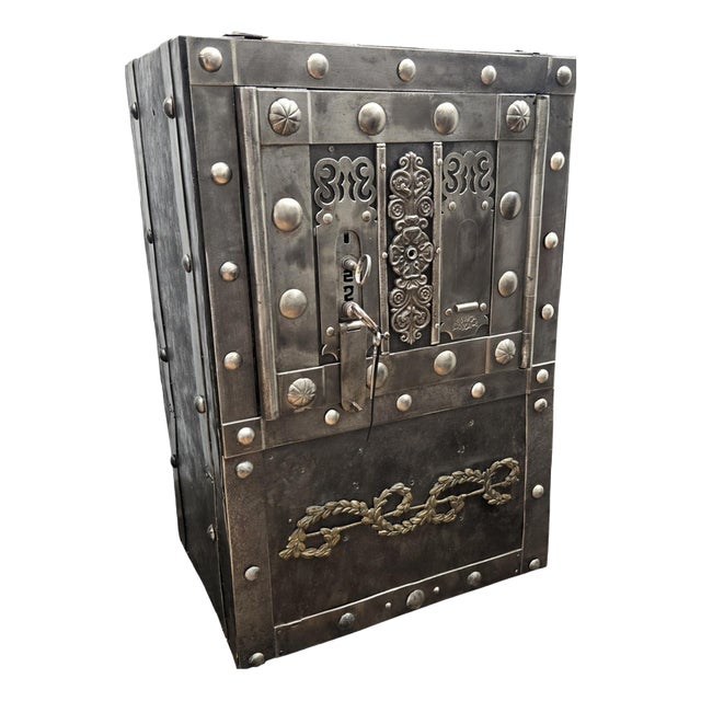 Antique Italian Wrought Iron Hobnail Safe Strong Box or Bar Cabinet, 18th Century For Sale