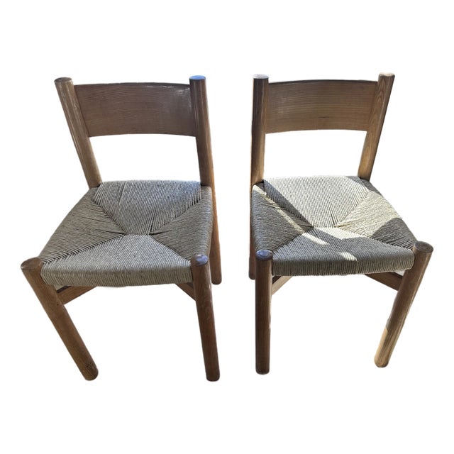 Charlotte Perriand Style Rush Chair Set of 2 For Sale