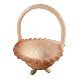 1960s Fenton Pink Rosaline Tripod Basket Vase