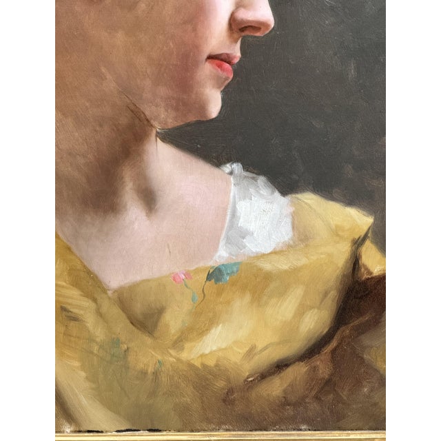 19th Century After Emile Pinchart, Profile Portrait of a Woman, 1800s, Oil Painting on Canvas, Framed For Sale - Image 5 of 12