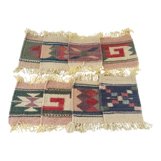 Vintage Set of 8 Southwest Textile Wool/Kilim Drink Coasters For Sale