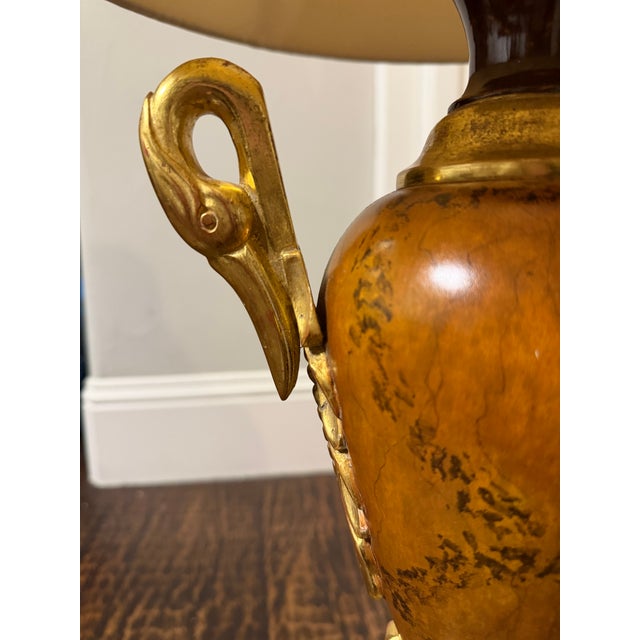 Vintage Neoclassical Swan-Handle Urn Table Lamp With Original Shade For Sale - Image 9 of 10