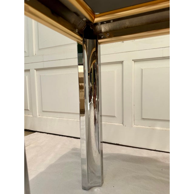 1970's Chrome and Brass Console With Mirrored Top Attributed to Paul Evans For Sale - Image 10 of 12