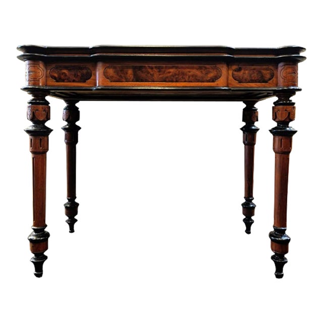 1860s-1880 Victorian French Flip-Top Ebonized Burl Walnut Games Table For Sale