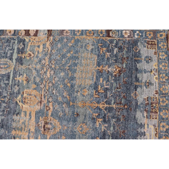 Layered Modern Khotan Rug by Keivan Woven Arts in Blue and Warm Sand 10 X 14 For Sale - Image 13 of 16