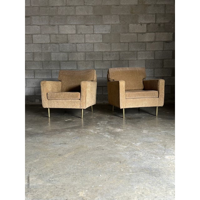 Metal Vintage Edward Wormley for Dunbar Brass Leg Lounge Chairs and Ottoman, Unmarked - 3 Pieces For Sale - Image 7 of 13