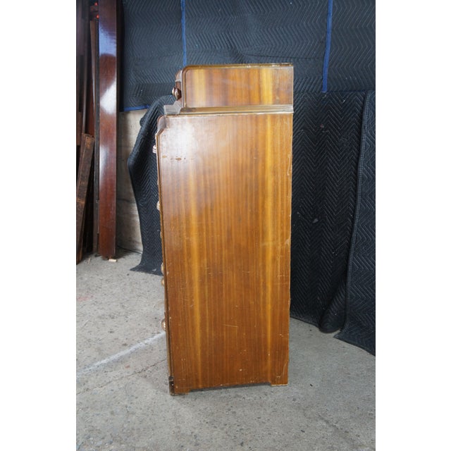 Brown Antique Art Deco Walnut Bakelite Waterfall Dresser Chest of Drawers 53" For Sale - Image 8 of 12