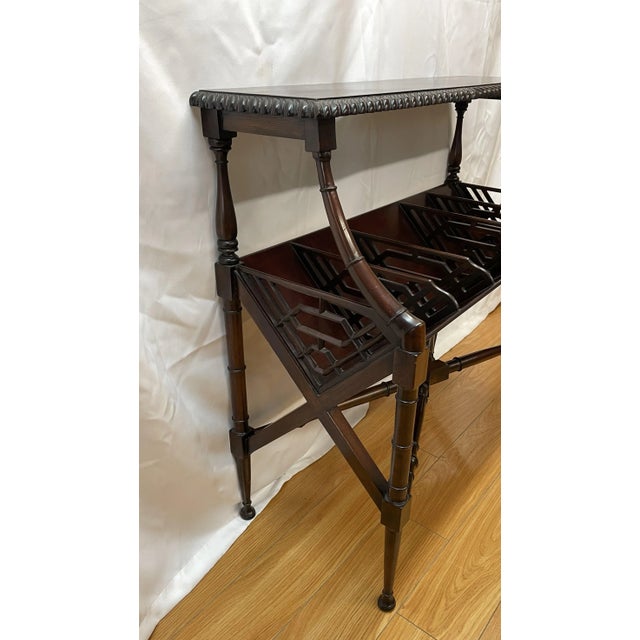 American Art-Nouveau-Style mahogany two tier magazine shelf 36"W x 16"D x 34"H