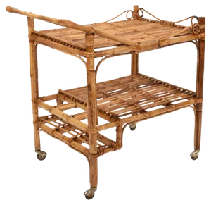 French Riviera Rectangular Bamboo and Rattan Trolley Bar Cart, France, 1960s