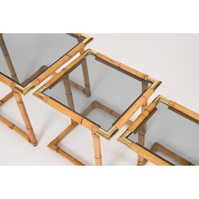 Nesting Tables in Bamboo and Brass, Italy, 1970s, Set of 3 For Sale - Image 4 of 15