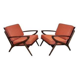 Mid Century Danish Modern Poul Jensen Z Chair Style Lounge Chairs Restored For Sale