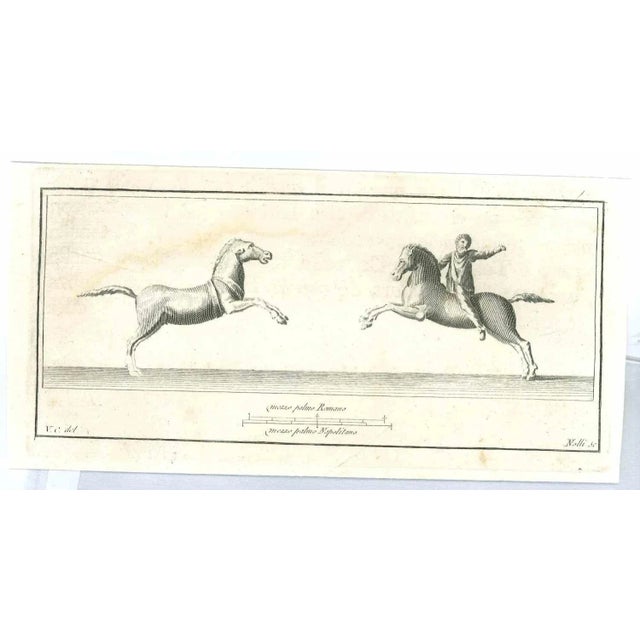 Ancient roman statues, from the series "antiquities of herculaneum", is an original etching on paper realized from a...