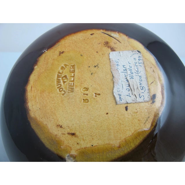 Ceramic Antique Louwelsa Weller Brown Flower Art Pottery Ewer Jug Vase For Sale - Image 7 of 7