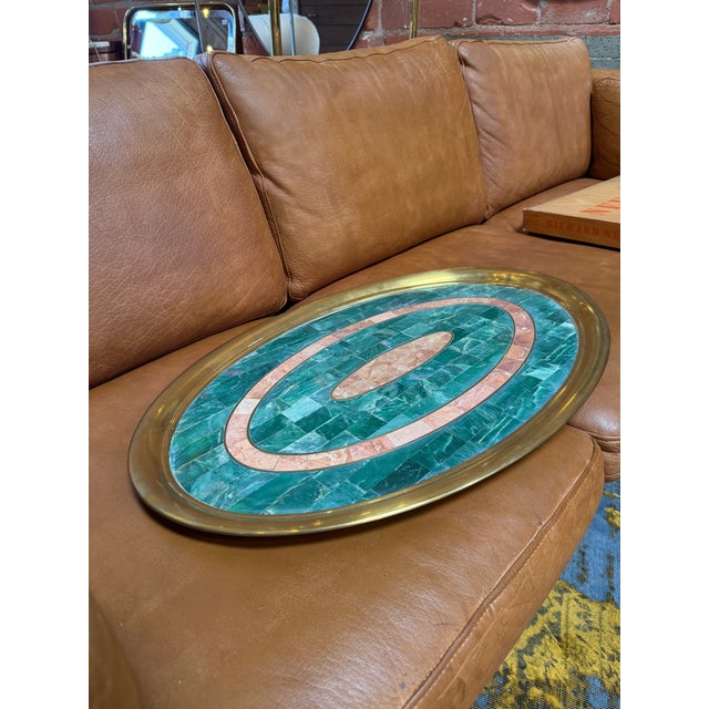 1970s Italian Mid-Century Brass and Stone Inlay Oval Tray, 1970s For Sale - Image 5 of 6